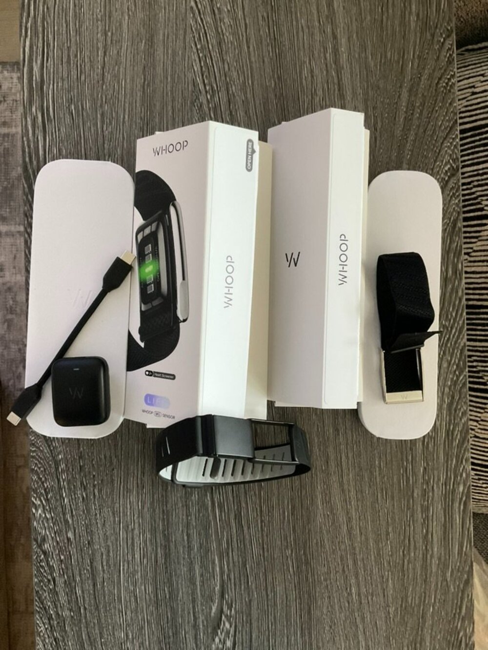 WHOOP MG Life Health Fitness Tracker Bundle SportFlex & Luxe Band Charger Box